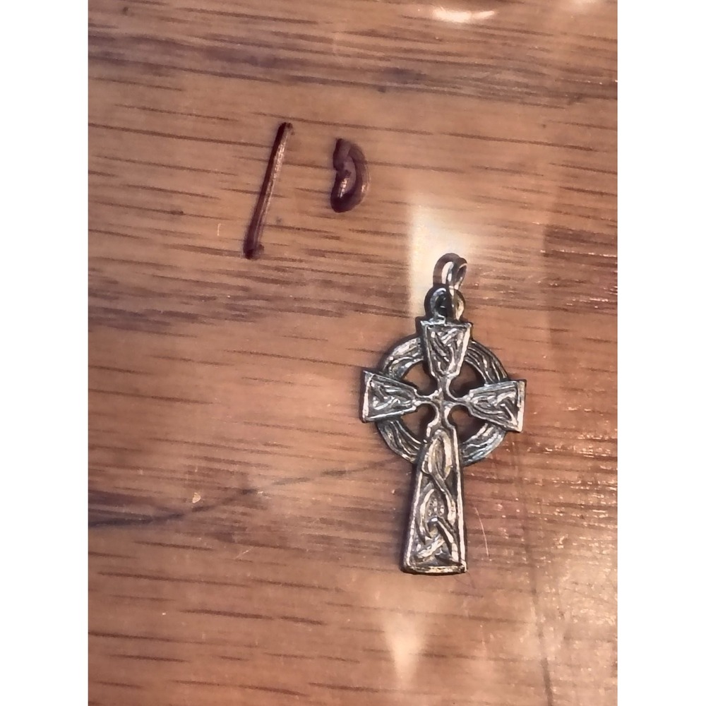 Celtic Knot Cross Pendant Silver Tone Irish Religious Charm Bail Vintage Style
